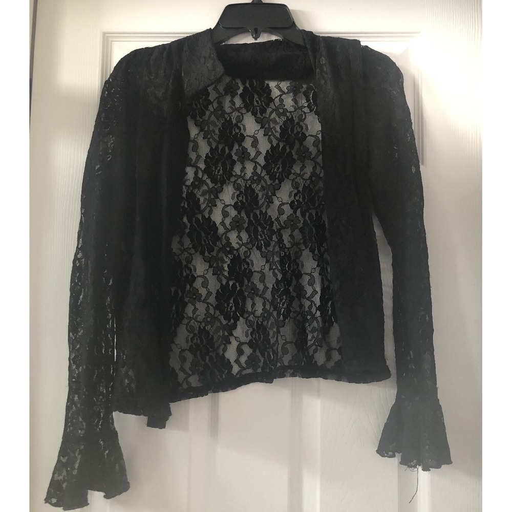 Younique Fashion Bug Black Mesh Sheer Lace Long Sleeve Tops Lot of 3 Large